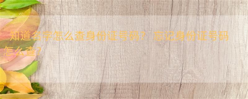 知道名字怎么查身份证号码？ 忘记身份证号码怎么查？