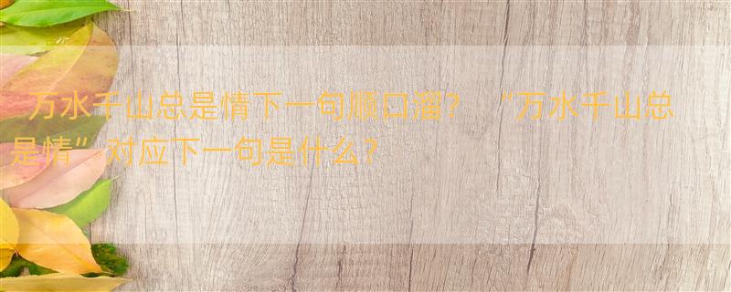 万水千山总是情下一句顺口溜？ “万水千山总是情”对应下一句是什么？