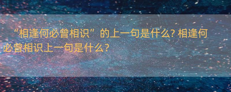 “相逢何必曾相识”的上一句是什么? 相逢何必曾相识上一句是什么？