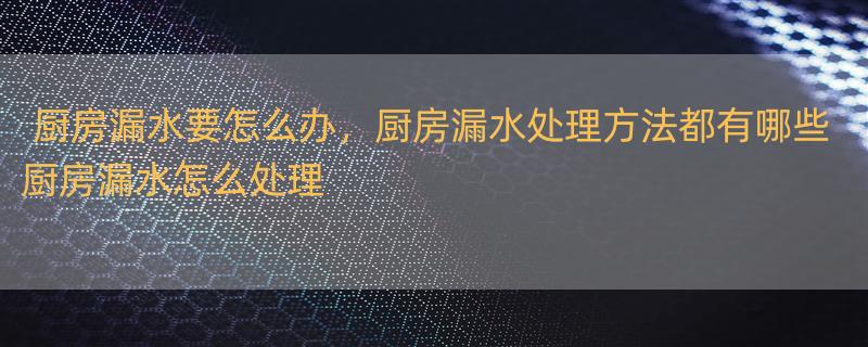 厨房漏水要怎么办，厨房漏水处理方法都有哪些 厨房漏水怎么处理